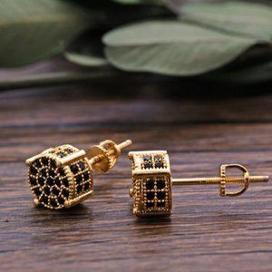 2ct Black Diamond 14K Gold Mens Earrings Studs Stud Screw On Jewelry 2 ct 14 K